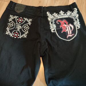 Vtg Pelle Pelle Mens 44x34 Embroidered Pockets Hip Hop Y2K Baggy Jeans Wide Leg